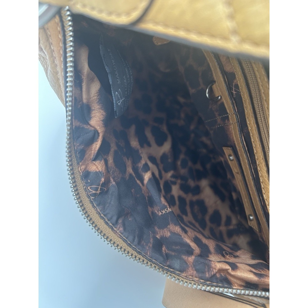 B Makowsky Tan  Leather Hobo Shoulder Bag Purse Leopard Lining Y2K Vintage - Picture 14 of 16